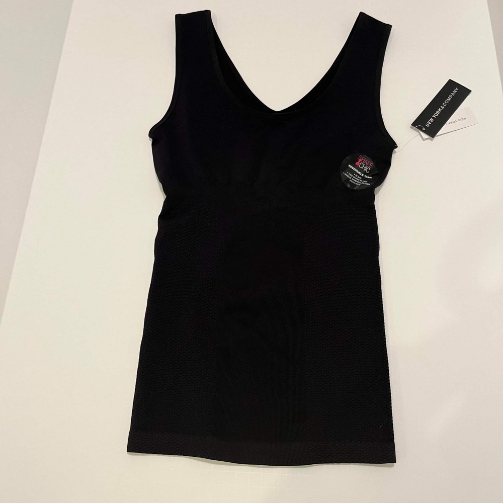New York and Company V-Neck Black Reversible Shaper Top Slimming Control Support